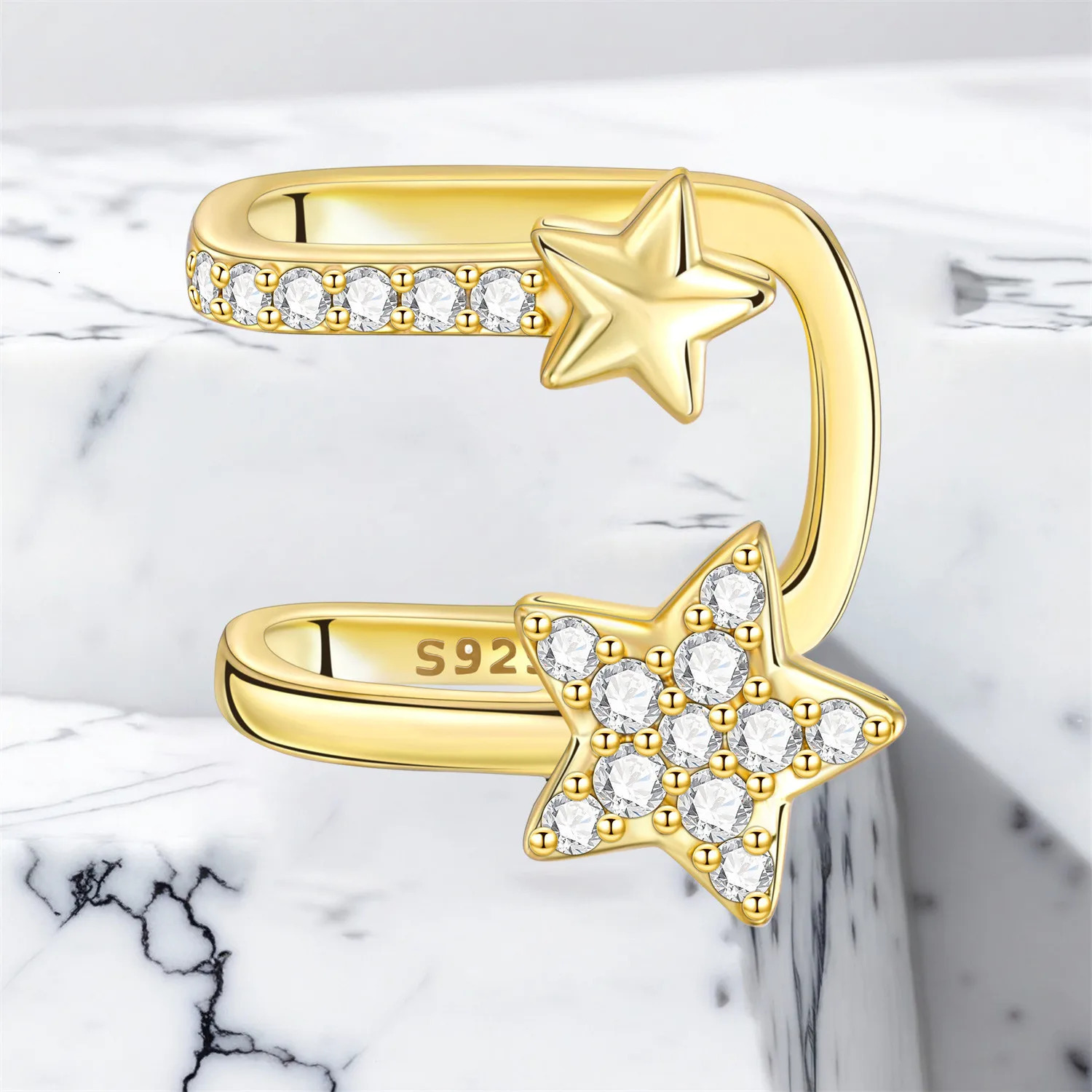 CYCUFF 2025 S925 Sterling Silver Golden Star U Star Ear Clip Earrings Original for Women Earrings Birthday Gift Fine Jewelry 250610