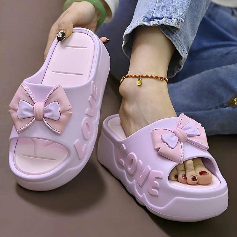 Summer New Thick soled Women's High Heels Indoor Fashion Bow Designer Sandals Women's Fashion Sandals Women's Slippers