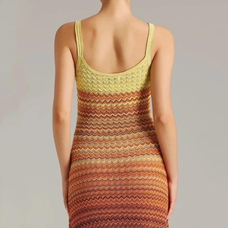 Original Quality Zigzag Shiny Long Knitted Maxi Dress Women Paris Skirt y n Ladies Clothing 250611