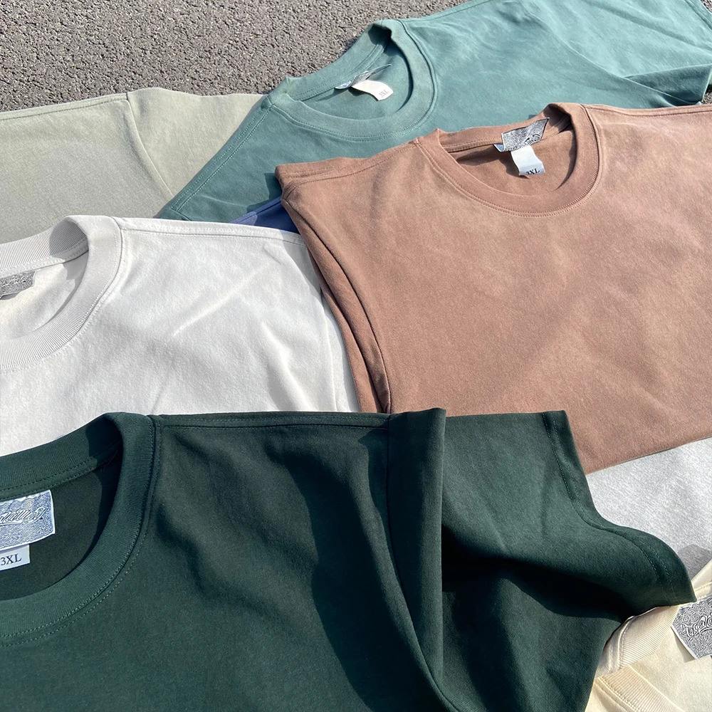 330 Grams Heavy Solid Color Simple Short-sleeved T-shirt Summer Mens and Womens Low Saturation Loose Half-sleeves 250609