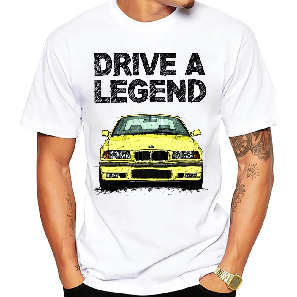 90s Summer Men's Short-sleeved Harajuku BM Car Design Boys' Casual Top White T-shirt