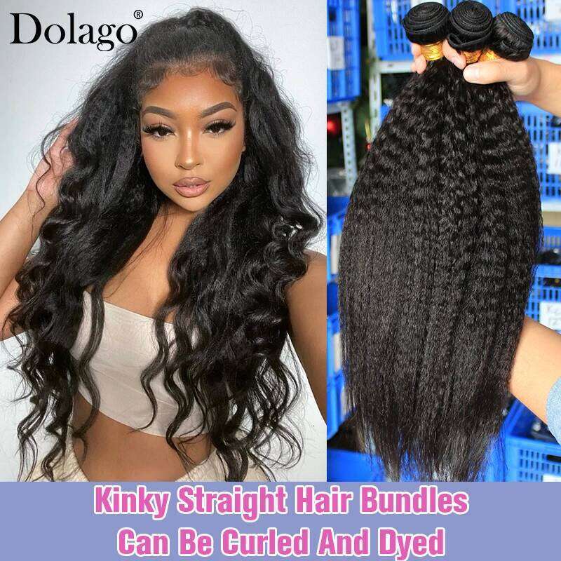 Kinky Weave Coarse Yaki Straight Weaving Raw Indian Human Bundles With Closure Hair Extensions For Women
