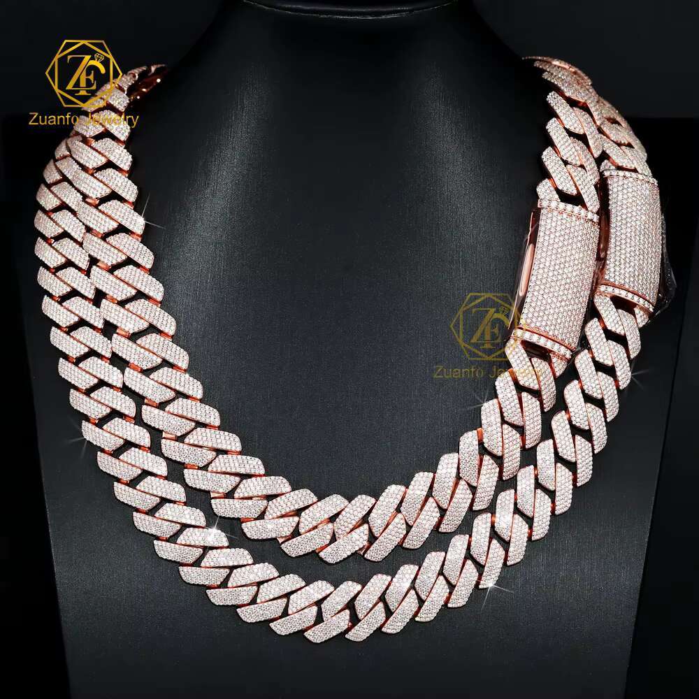 Pass Diamond Tester 8-20mm Rose Gold Moissanite Cuban Chain Wholesale Price 925 Silver Hiphop Cuban Link for Wedding Gift