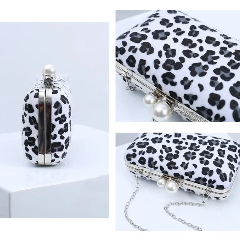 Vintage Party Clutch Bags Women Fashion Furry Leopard Velvet Handbag Formal Dress Evening Pearl Buckle Purse Bolsos Para Mujer 250614
