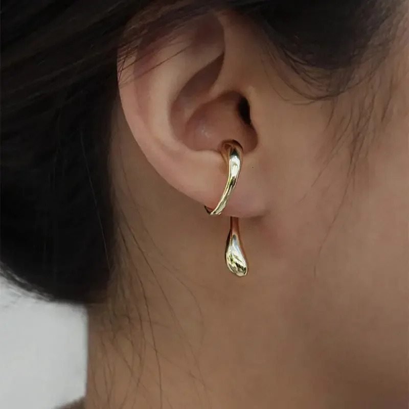 Fashion Geometric Water Droplet Gold Silver Ear Cuffs Earring Women Everyday Minimalist Jewelry 250610