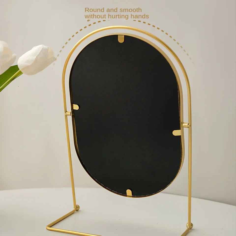Iron Art Nordic Makeup Mirror Iron Frame 360° Rotatable Desktop Stand Mirror High Definition Without Dead Corners 250612