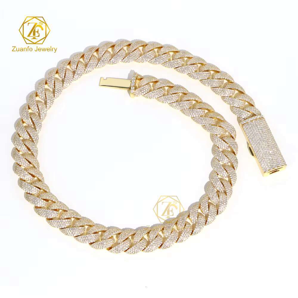 Luxury Mens Hiphop Jewelry 15mm 20inches D VVS1 Miami Cuban Chain Ice Out 4Rows 925 Silver Moissanite Cuban Link Chain