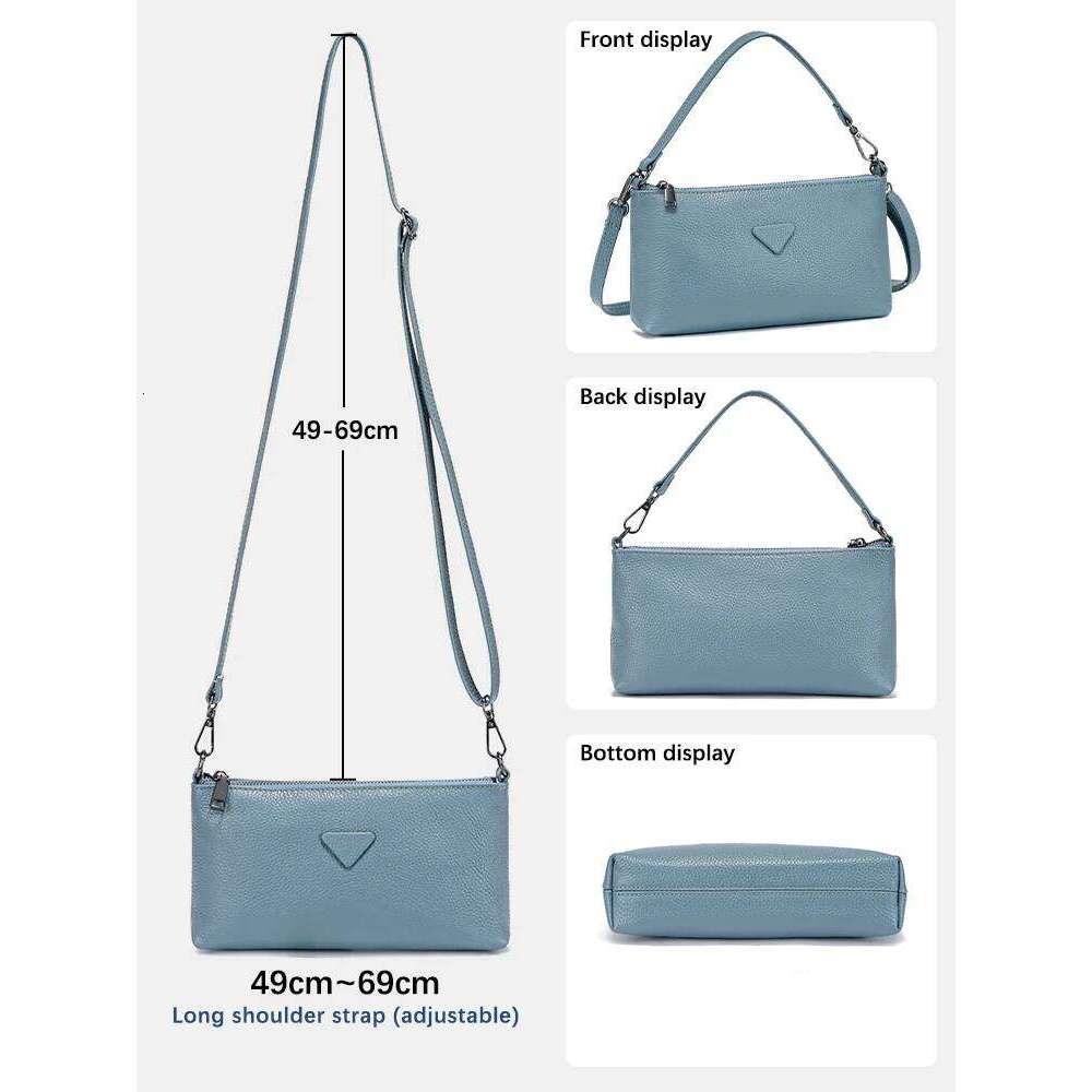 Zency Genuine Leather Small Summer Handbag Solid Color Shoulder Clutch With 2 Straps Zip Purse For Women