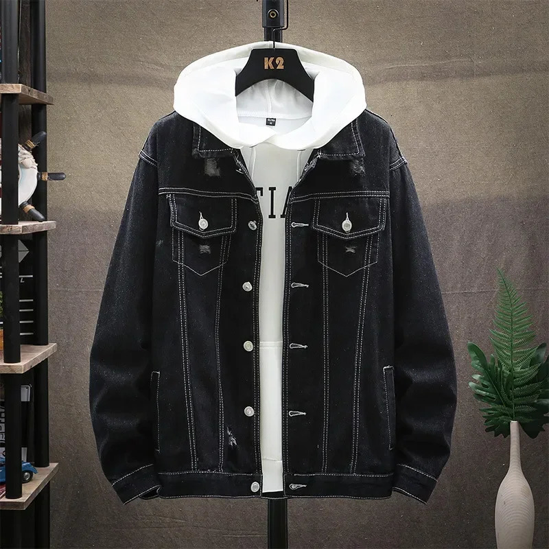 Mens Classic Casual and Fashionable Allmatch Ripped Denim Jacket for Spring Autumn in European American Styles 250614
