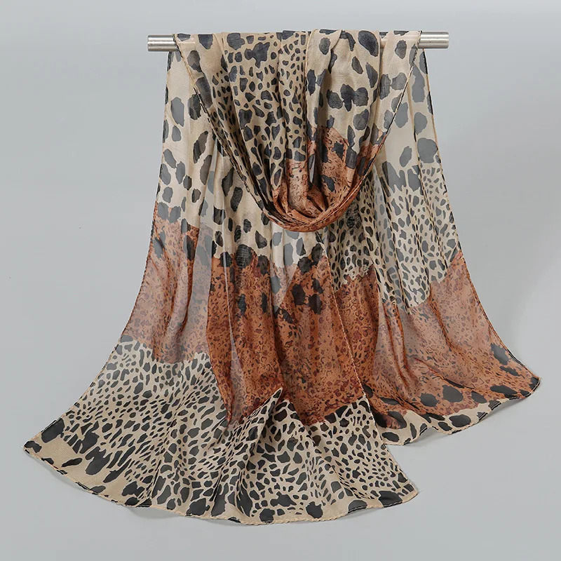 Leopard Print Patchwork Chiffon Scarf Female Spring and Summer Sunscreen Women Shawl Ventilate Wrap Scarves 250610
