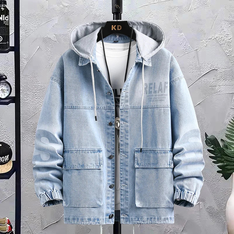 Spring Autumn Hooded Denim Jacket Mens Casual Vintage Hat Detachable Jeans Hip Hop Streetwear Coat Cowboy Top Clothing 250614