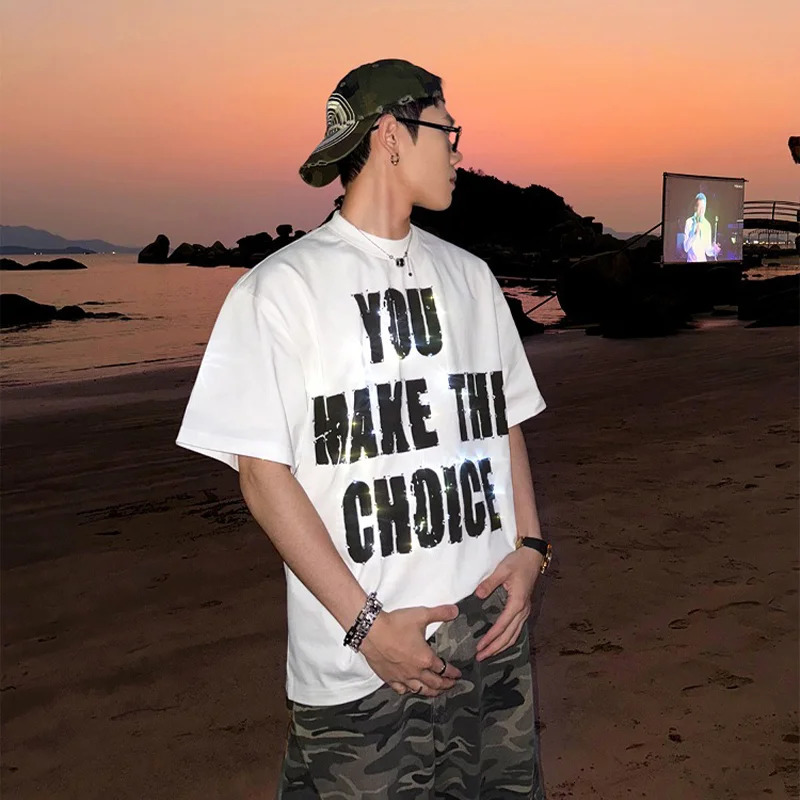 American Street letter Print T-shirt Mens Summer 100% Cotton short sleeves T-shirt Hip Hop style Y2k Top mens clothing 250609