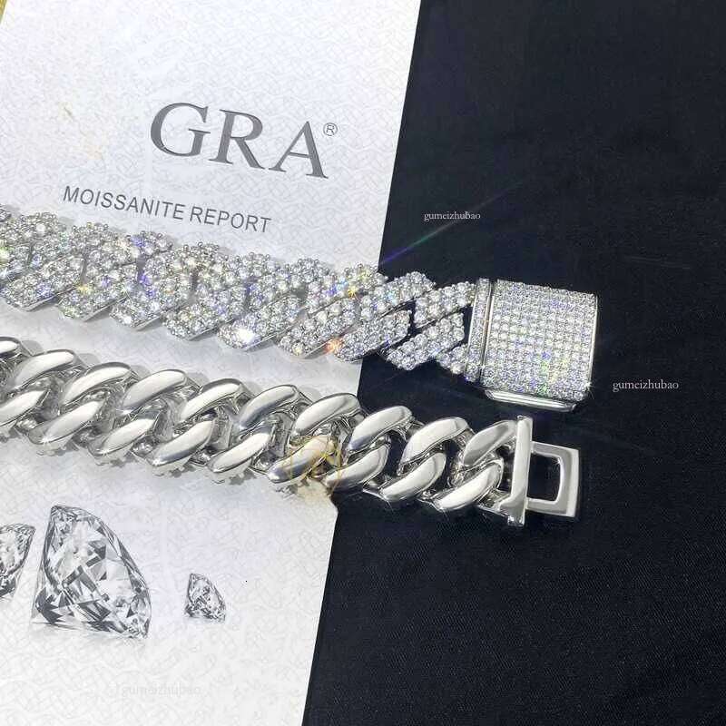 Pass Dia Tester GRA Moissanite dia 20mm Wide 2Rows sterling Sier Cuban link chain for Rapper Hip Hop Necklace