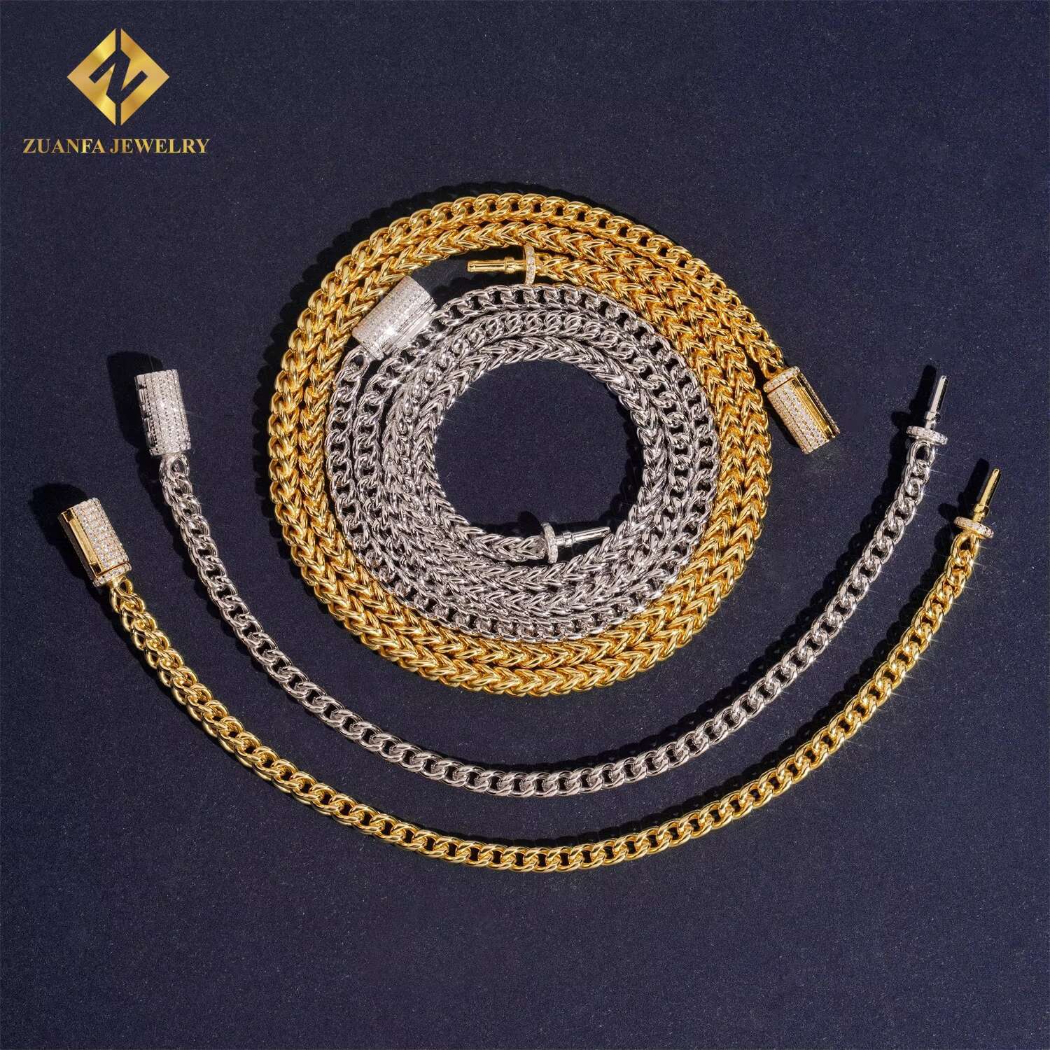 Factory Price 4mm Iced Out Hip Hop Style Jewelry VVS Moissanite Diamond Clasp Necklace Stainless Steel Rope Chain Men Women