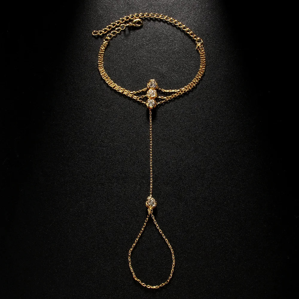 Fashion Multilayer Zircon Hand Chain Bracelets Link Ring for Her Stainless Steel Finger Bracelet Trendy Wedding Party Jewelry 250610