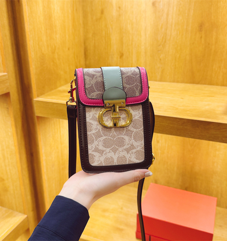 Free shipping designer mobile phone bag, women's trendy printed crossbody, contrasting color single shoulder bag, vertical small square bag, mini