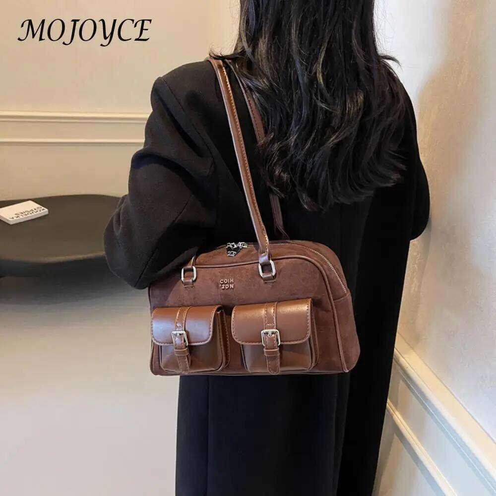 Women Retro Handbag PU Leather Casual Tote Multi-Pockets Fashion Underarm Ladies Commute Bag