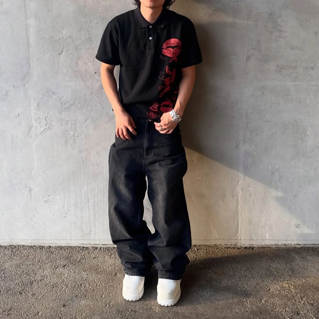 Y2k Gothic Harajuku Retro Polo Shirt Men Women Hip Hop Rock Graffiti Printed Summer Short Sleeves Fashion Simple Polo Shirt 250614