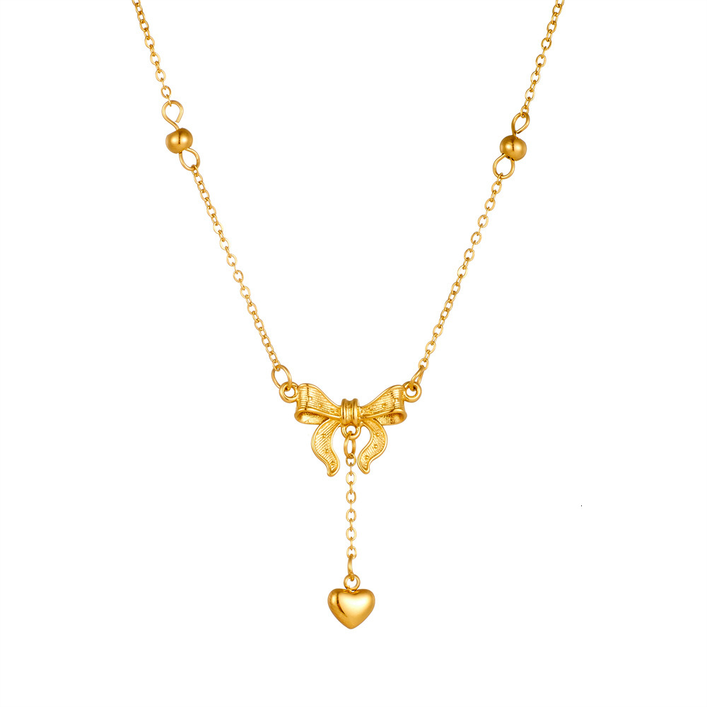 Fashionable Light Personality Temperament Bowknot Heart Necklace for Women High-end Titanium Steel Non-fading Jewelry