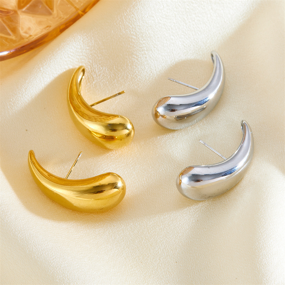 Trendy Fashion Simple Personality Water Drop Shaped for Women Titanium Steel Design High-end Earrings