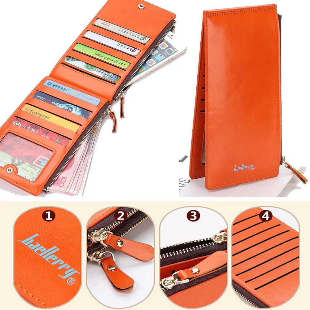 Women Long PU Leather Multi Card Organizer Wallet Credit Holder Thin Purse With Zipper Pocket Phone Handbag 250614