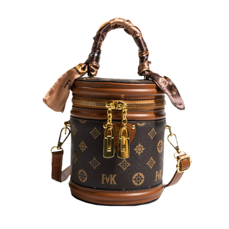 Free shipping designer cylindrical bag for women 2025 new fashionable printed hand-held bucket bag, high-end and versatile single shoulder crossbody b