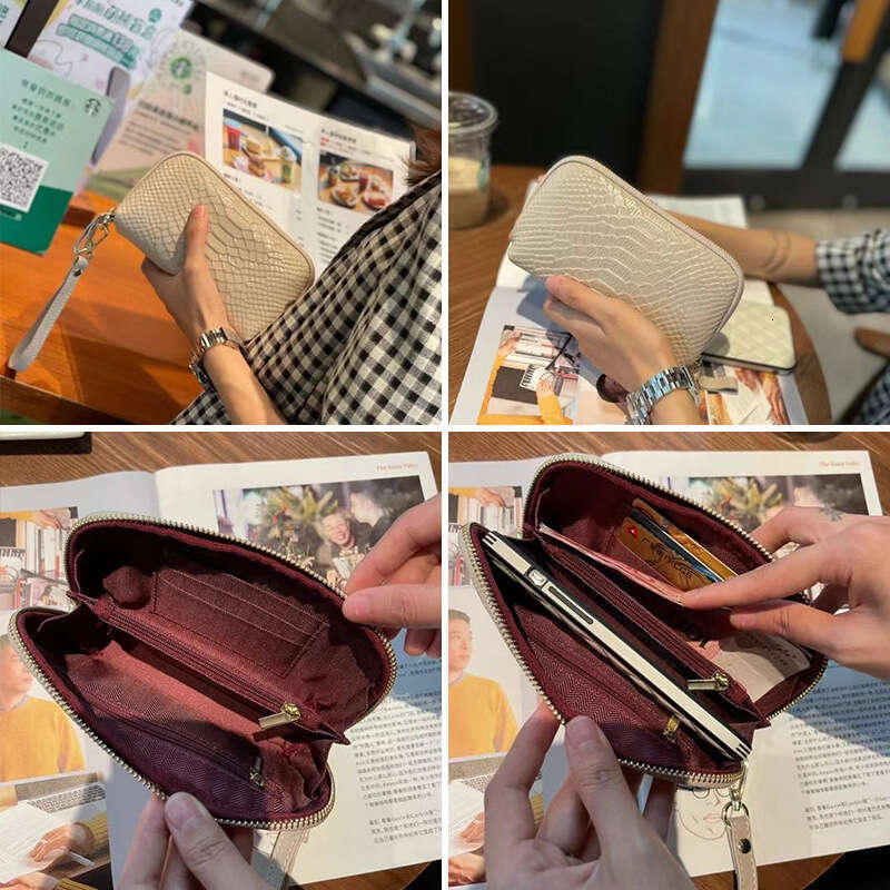 Genuine Leather Long Clutch Wallet for Women 2025 New Style Elegant Wristlet Crocodile Pattern Top Layer Cowhide Phone Bag