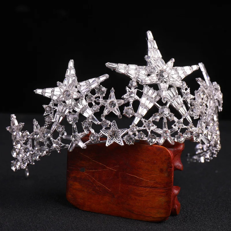 Baroque Sparkling Crystal Star Bridal Tiaras Crown Big Rhinestone Pageant Diadema Bride Headband Wedding Hair Accessories 250610