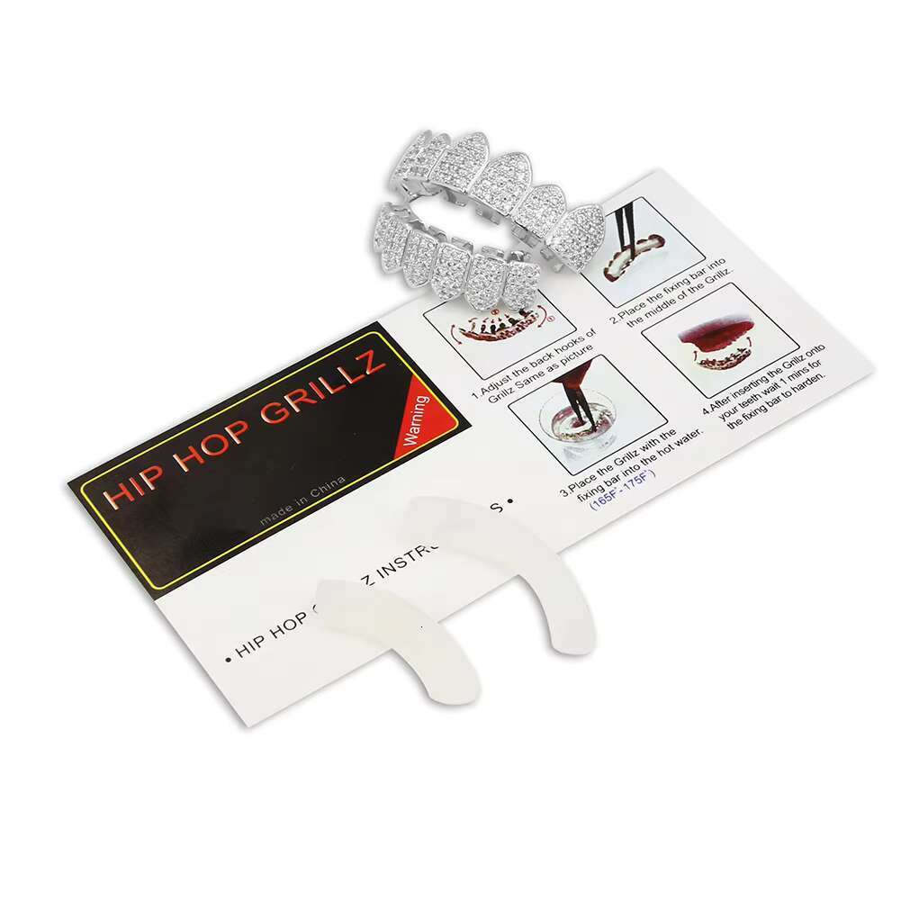 Hip Hop Diamond Teeth Grillz 18K Gold White Gold Plated Iced Out Tooth Grills Set for Mens Grillz Vampire