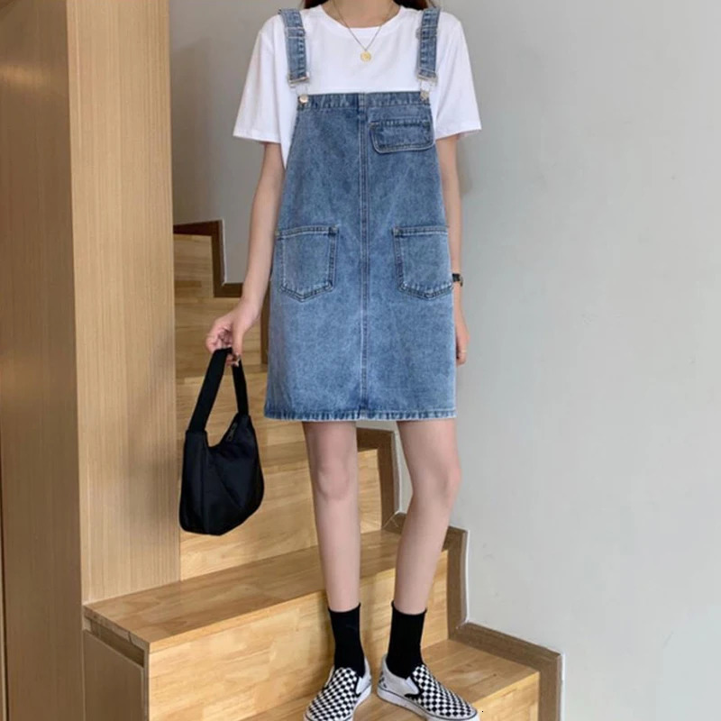 Rimocy Summer Denim Overall Dress Women Korean Sleeveless Jeans Dresses Female Casual Loose Spaghetti Strap Mini Dress 250609