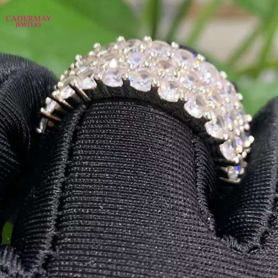 Cadermay Custom Hip Hop 3rows 3.0mm 3.5mm Round Shape Moissanite D VVS1 Silver925 Man and Women Rings Band