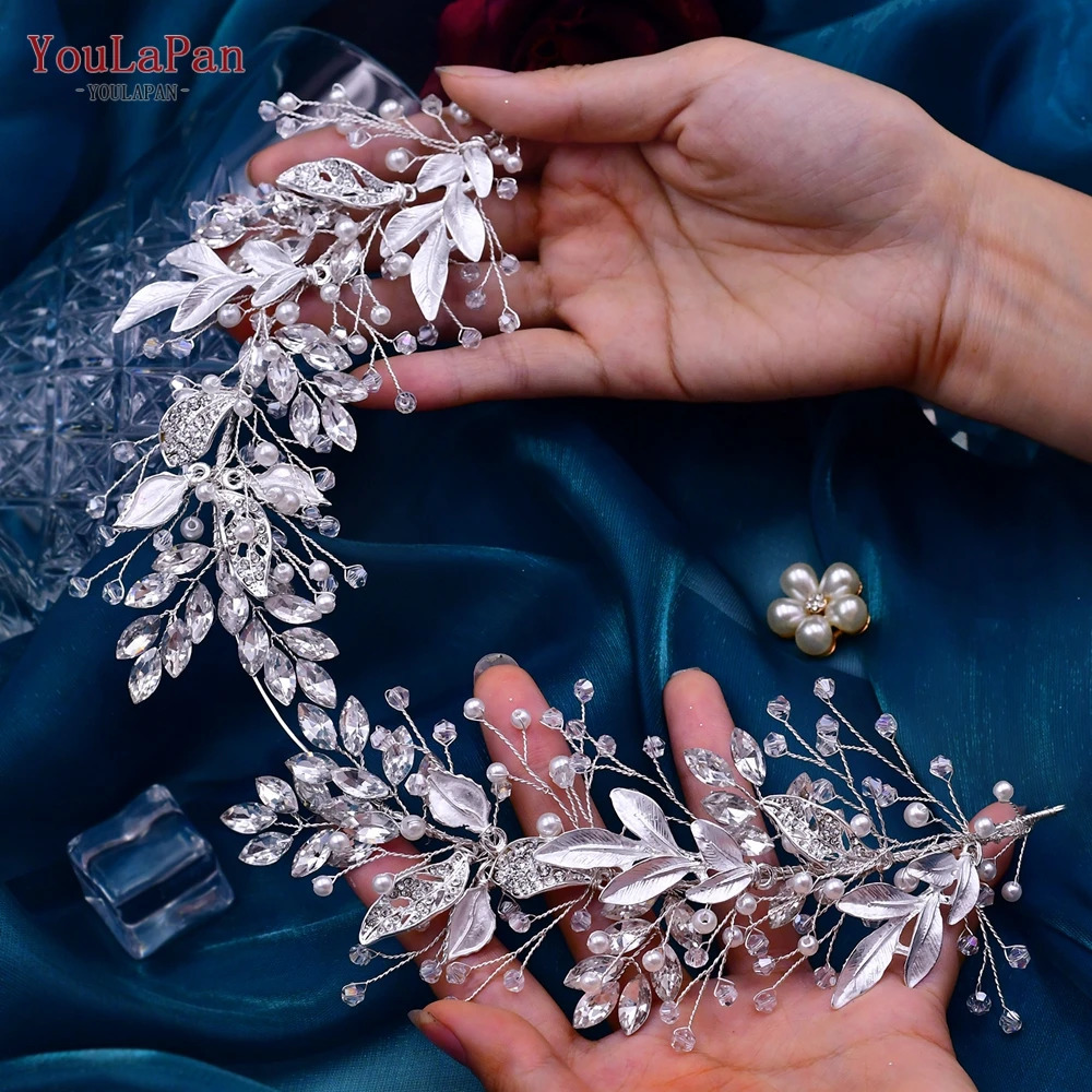 YouLaPan Crystal Bridal Headpiece Alloy Leaf Headband for Brides Wedding Hair Accessories Princess Tiara Pageant Headdress HP272 250603