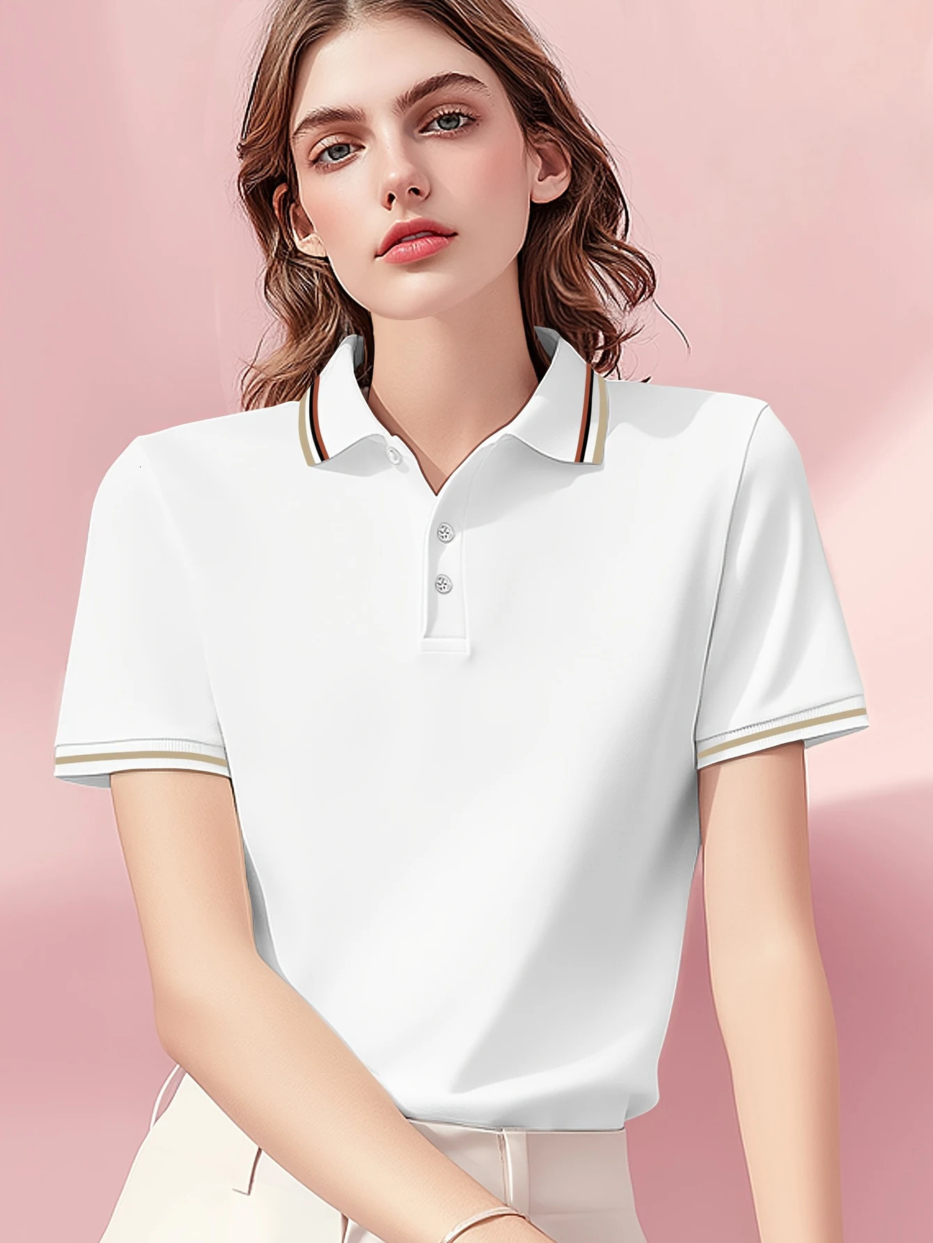 Solid Color Women Stripe Polo Shirts Fashion Culture T-Shirts Summer Hip Hop Sportswear Collar Casual Woman Short Sleeve 250609