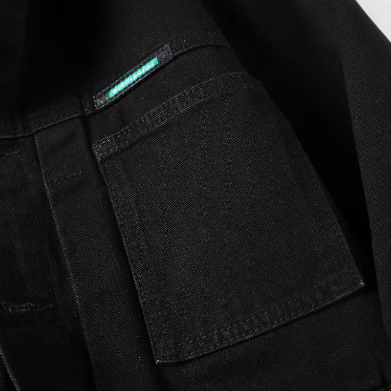 American Vintage Mens Black Workwear Denim Jacket Oversized Notched Lapel Casual Coat SpringFall Plus Size 100kg Wear 250614