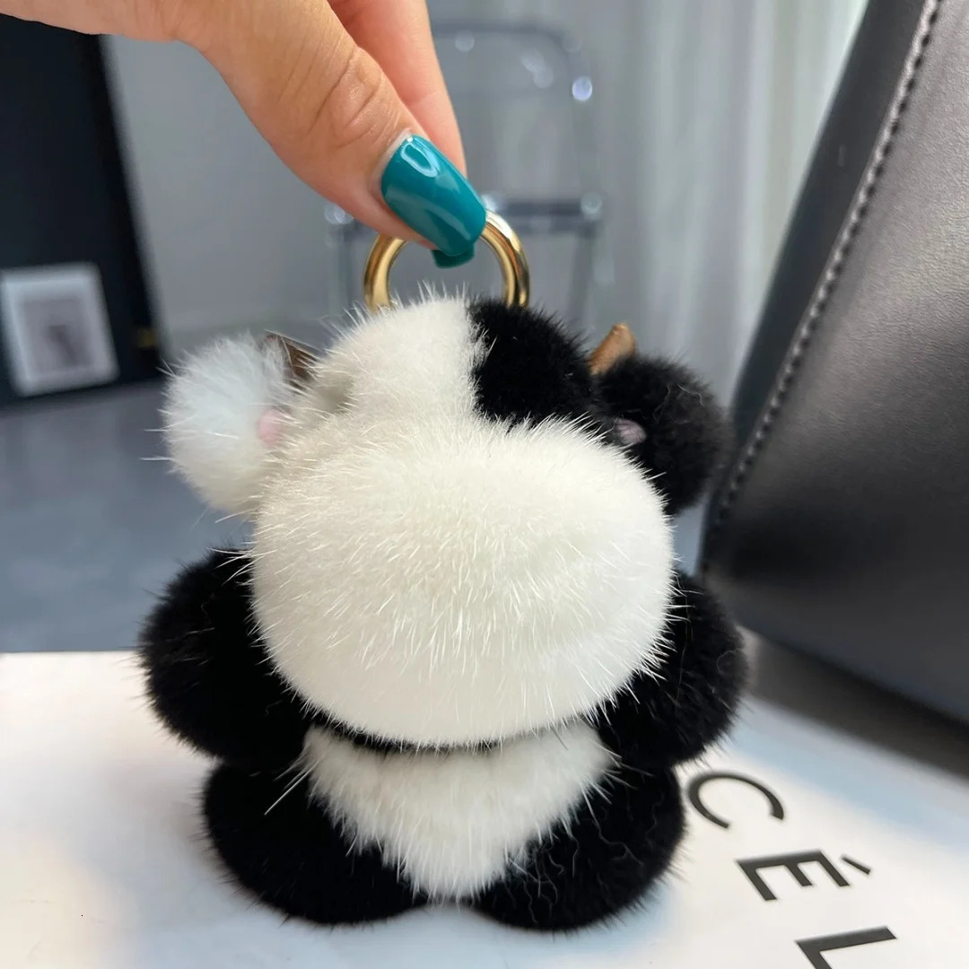 Real Mink Fur Keycahain Cute Mini Calf Doll Keyring Plush Toys Pendant Creative Animal Key Holder Girls Women Bag Accessories 250610