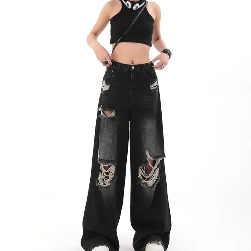 Retro Distressed Mens Jeans Straight Loose Casual Pants Spring Summer Style Fashionable AllMatch Long Trousers Trendy 250612