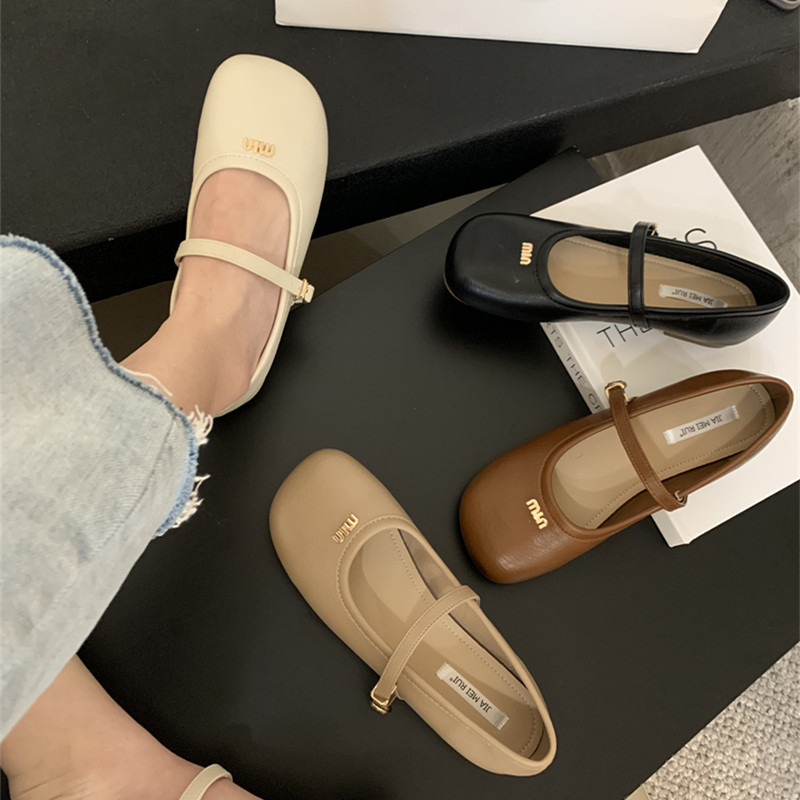 Free shipping retro style letter buckle Mary Jane shoes new design flat bottomed round toe comfortable women's leather shoes