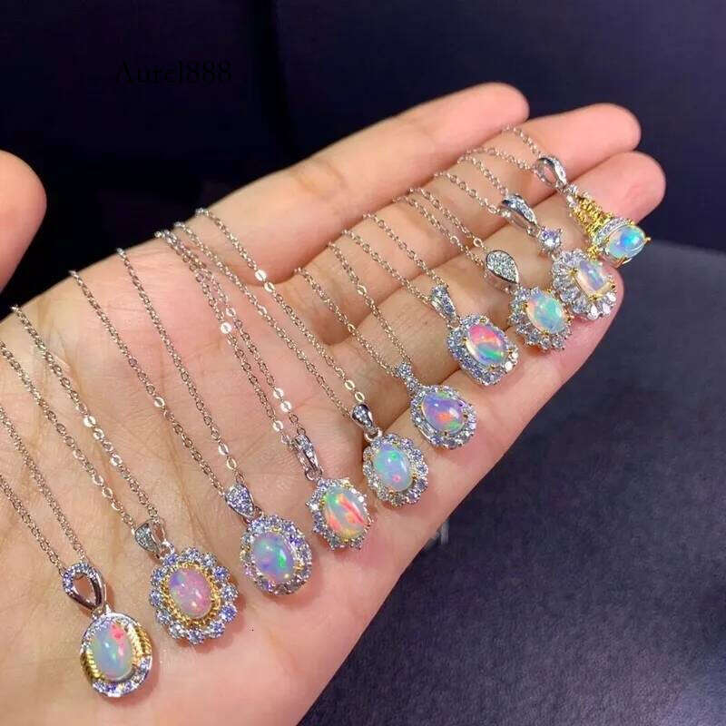Necklaces Natural Opal Sier Send Chain Colorful Gemstone Birthstone Necklace Engagement Pendant 230505