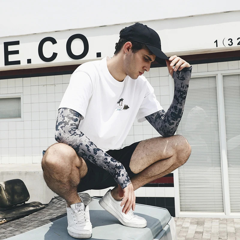 Uv Solar Arm Sleeve Men Summer Camouflage Ice Silk Long Sleeve Outdoor Fishing Sun-protective Mens Sports Cycling Arm Cover 250610