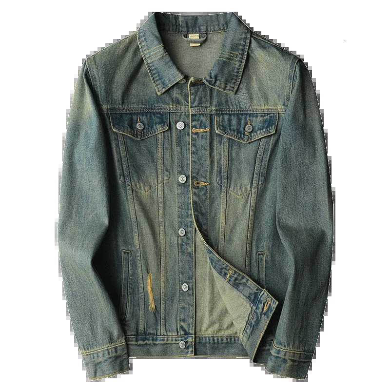 Spring Men Cotton Denim Jacket Fashion Casual Washed Retro Blue Jeans Coat Motorcycle Streetwear Jackets Male Clothing 250614