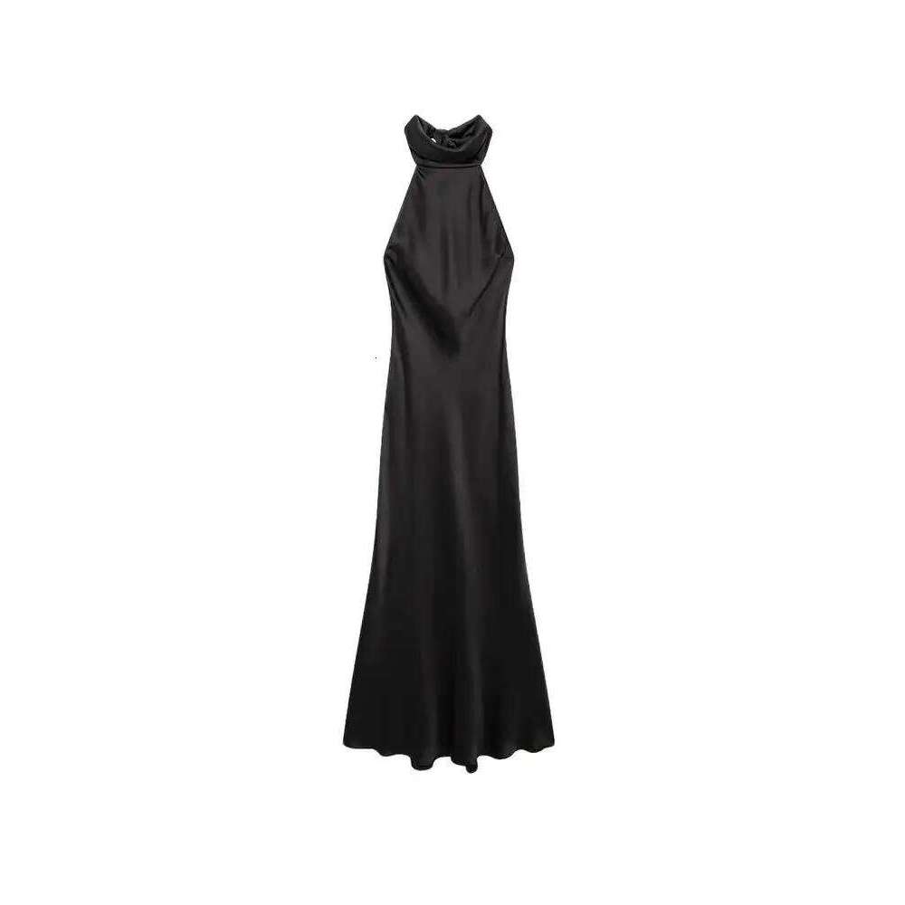 Women's Long Satin Halter Dress, Backless, Bow Tied, Back Zipper, Female Dresses, Sexy Fashion