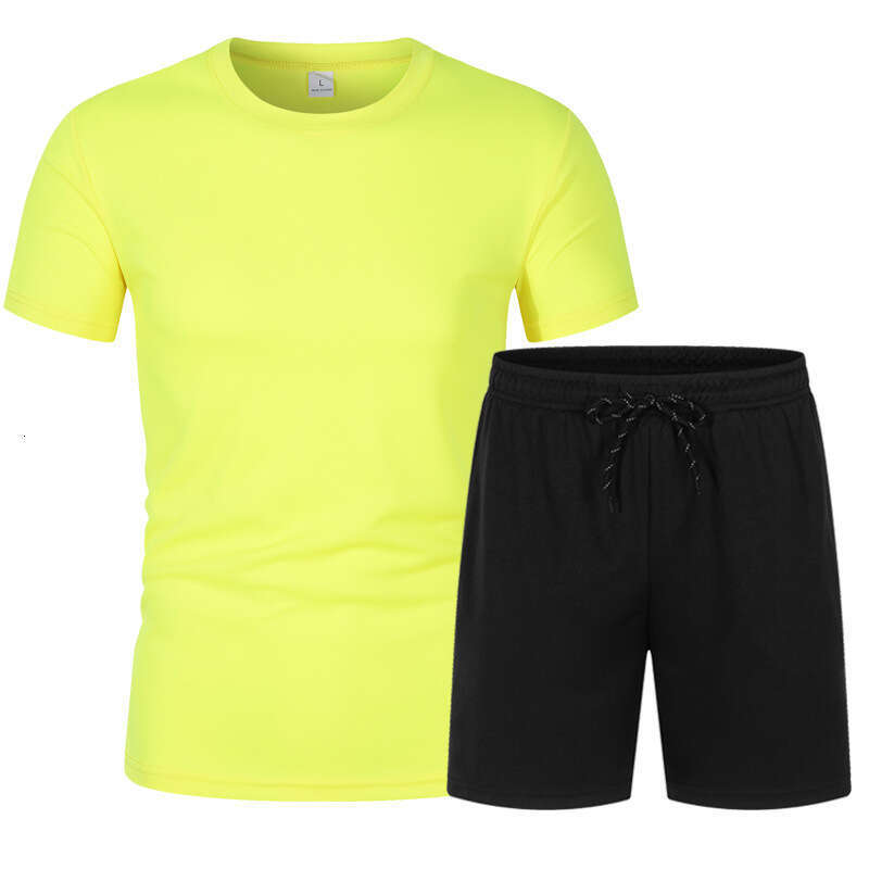 Men's Summer Sportswear Solid Color Crew Neck Short Sleeve T-Shirt and Shorts Set Breathable