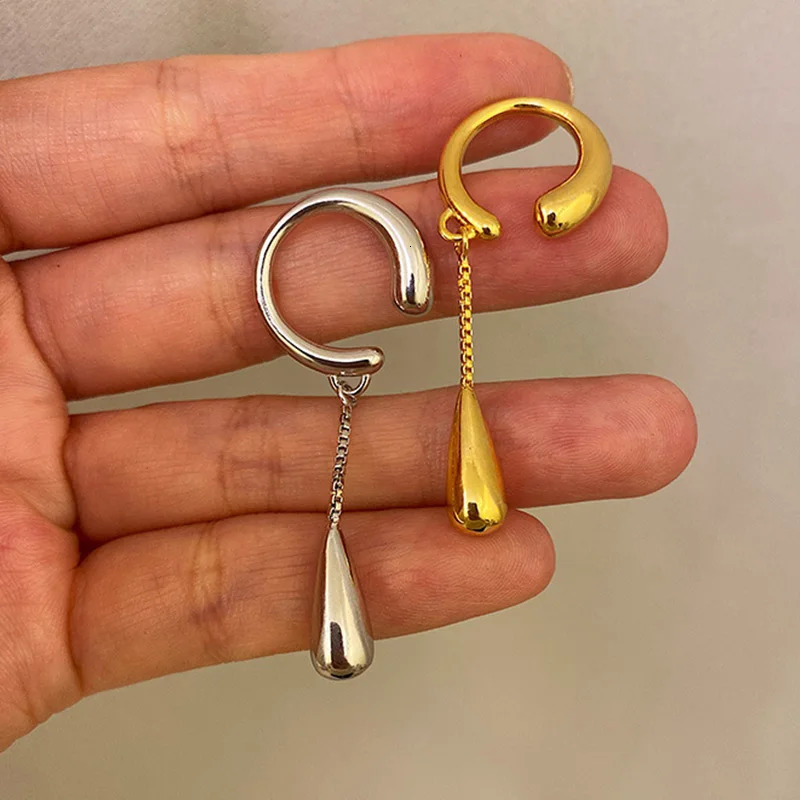 2pcs/set C-shaped Simple Personality Tassel Stainless Steel Earring Water Drop Pendant Ear Clip Jewelry Party Gifts 2025 250610