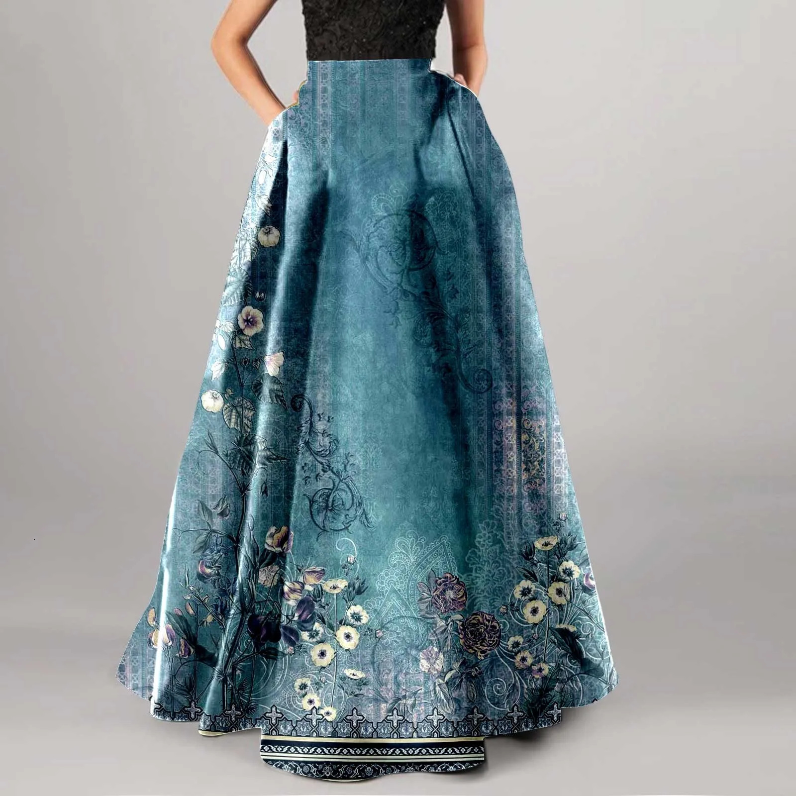Summer Bohemian Print Long Skirt Boho Holiday Floral High Waist Loose Female Beach Pleated Maxi Skirts Faldas 250610A