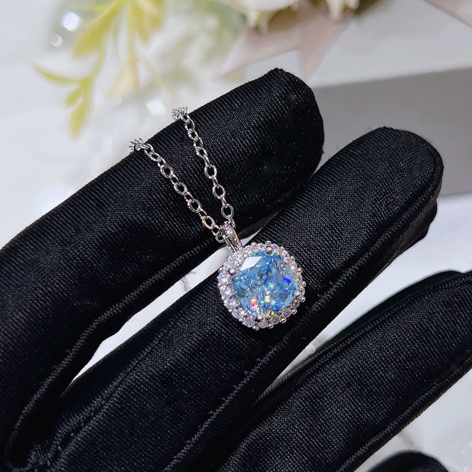 Choucong Luxury Jewelry Square Pendant 925 Sterling Silver Fill Cushion Shape Aquamarine CZ Diamond Gemstones Sparkling Women Wedding Beach Clavicle N