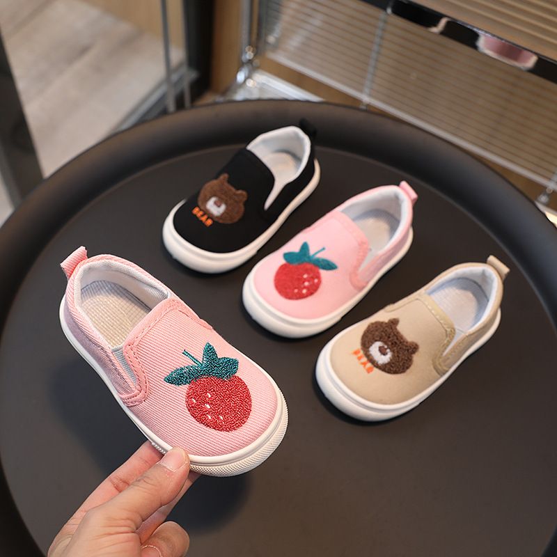 Cute Bear Strawberry Kids Canvas Shoes Children School Slip-on Sneakers Cutefeet Unisex Boy Girl Flat Casual Shoes 20-31 sizes