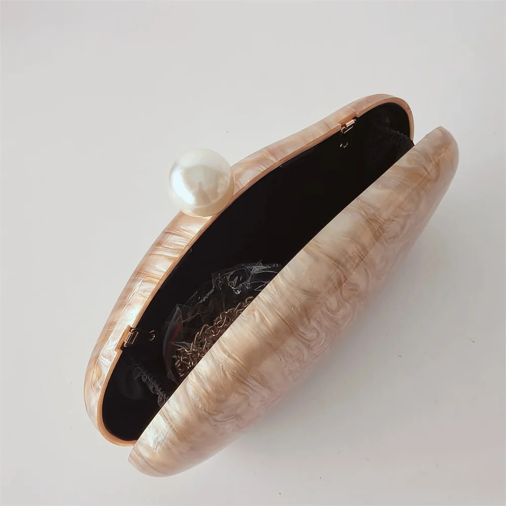 Female Beaded Pearl Brown Acrylic Box Evening Bags Women Mini Crossbody Purse Party Bridal Summer Beach Clutch Wallet Bags 250614