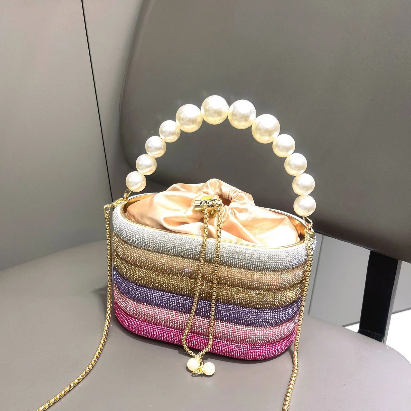 Handbag Shoulder Glitter Pearl Wedding Party Clutch Purse Diamonds Shiny Beading Evening Bag Crossbody Rhinestone Luxury Woman 250614