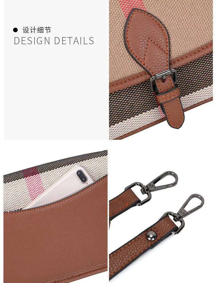 Wide Strap Shoulder Bags For Women 2024 New High Quality Leather Canvas Plaid Handbags And Purses Designer Underarm Bag