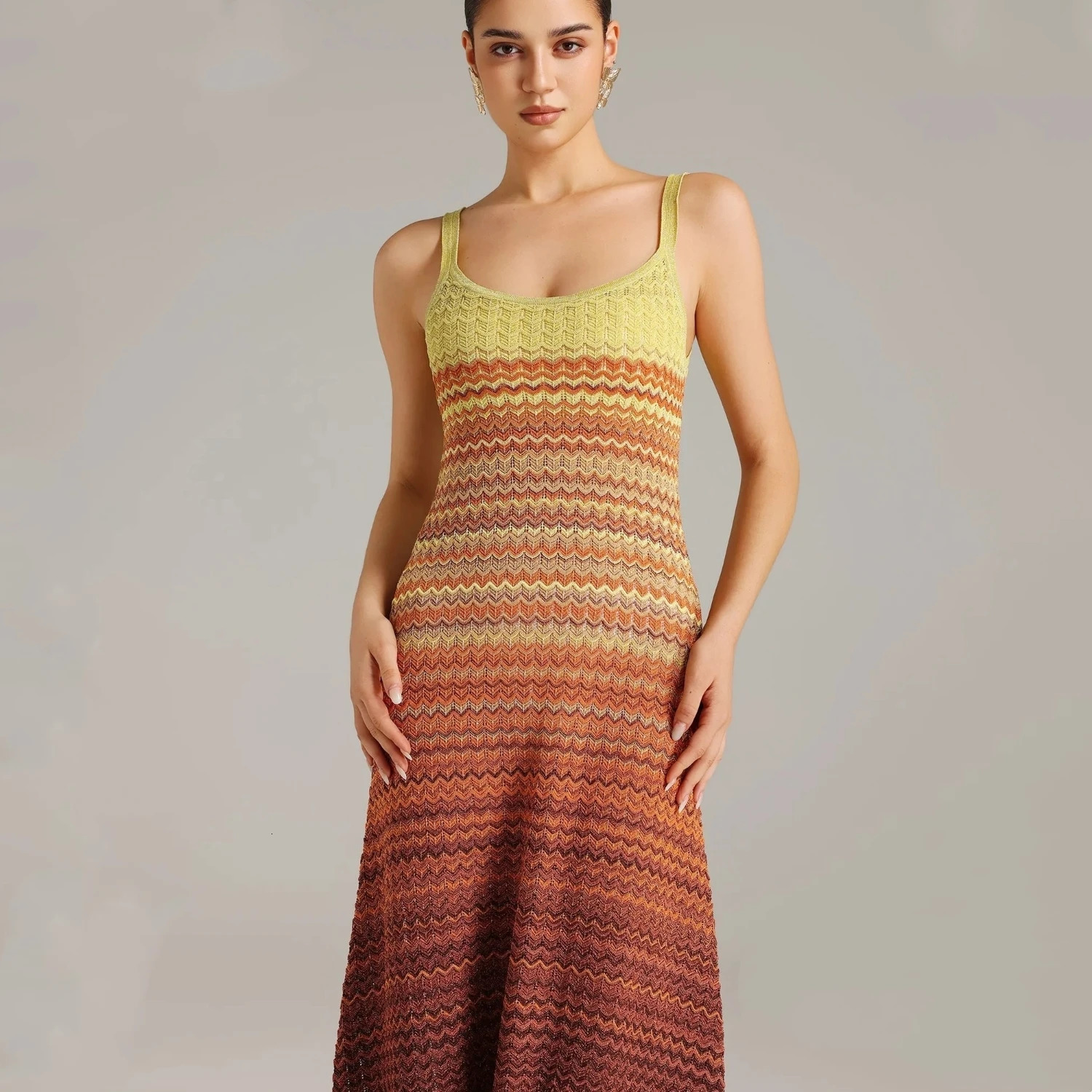 Original Quality Zigzag Shiny Long Knitted Maxi Dress Women Paris Skirt y n Ladies Clothing 250611